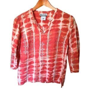 Columbia Tie Dye Batik V-Neck‎ Tunic M Red Top